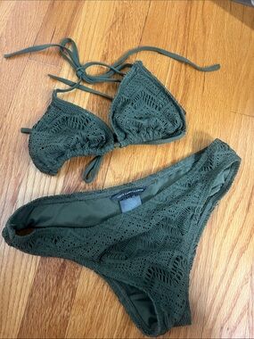 Vince Camuto Dark Olive Crochet Triangle Bikini Set